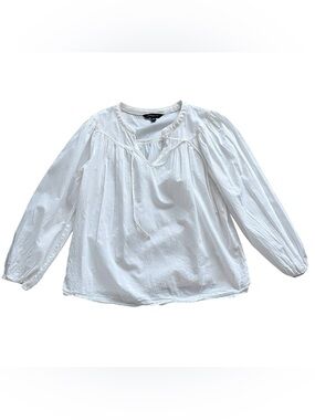 Banana Republic White Peasant Style Blouse V-Neck Size XS Long Arm 100% Cotton